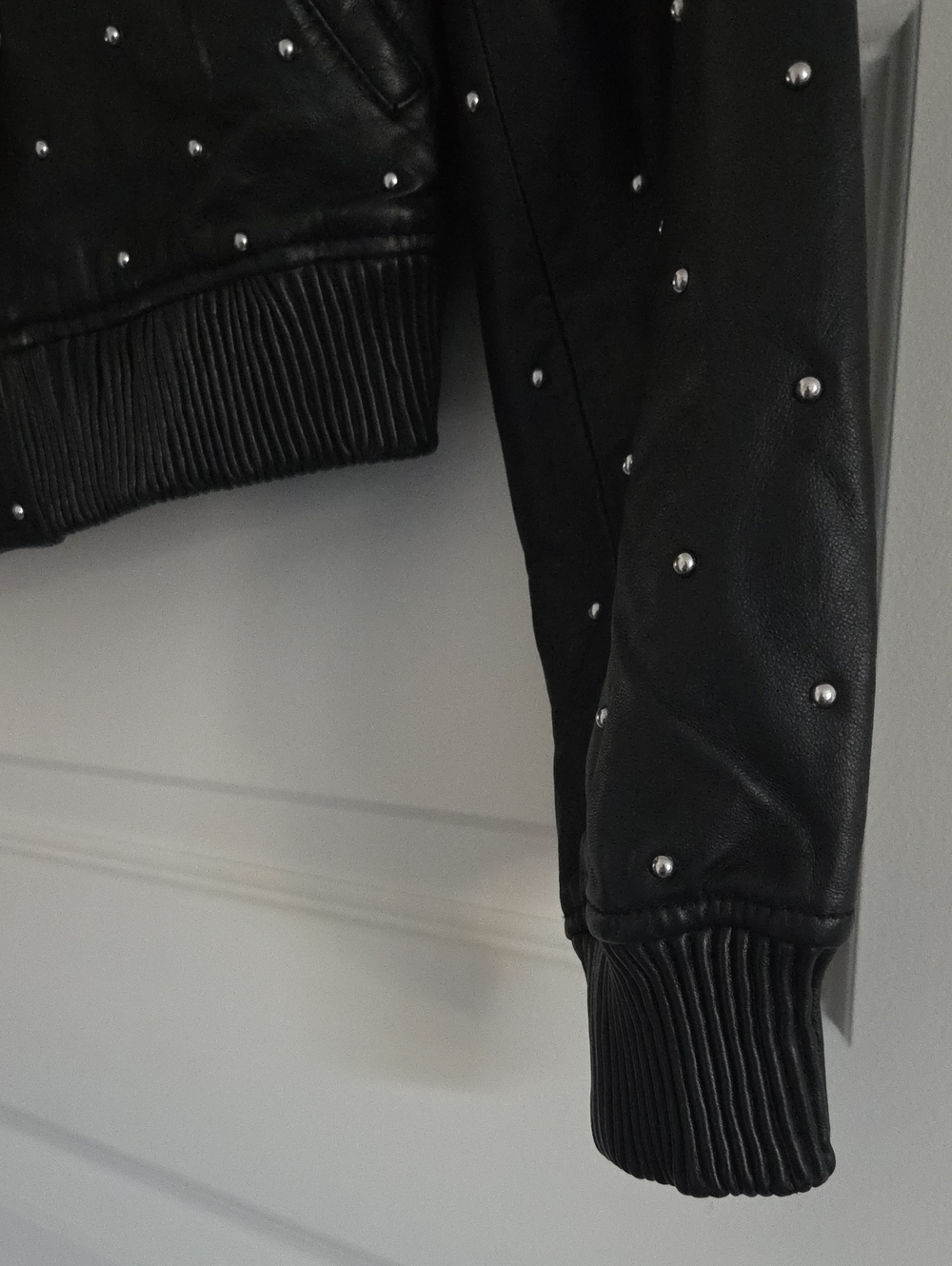 Walter Baker Zena Black Leather Studded Bomber Jacket Silver Extra Small NWT - Picture 12 of 17